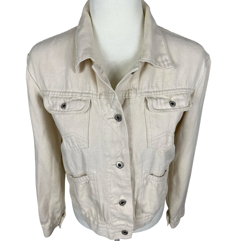 Chaqueta Sundance Botón Cáñamo Frontal Camionero Western Boho Crema Para Mujer Talla Pequeña Foto 3 de 4