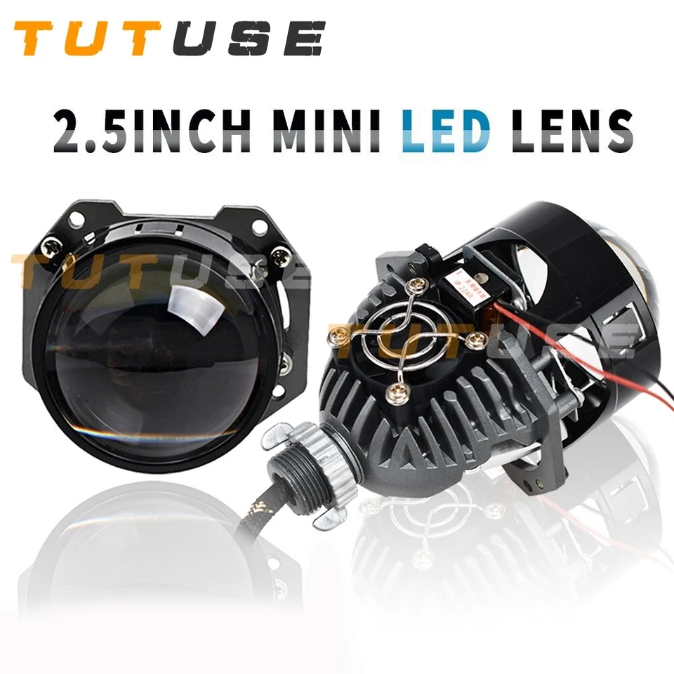 Mini Faro 2.5 pulgadas Bi LED Proyector Lente + Fundas Plateadas Retrofit Universal Foto 2 de 4
