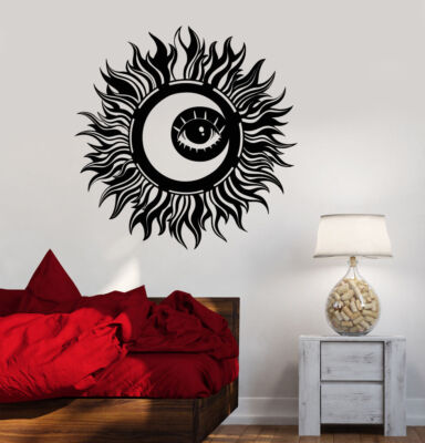 Vinyl Wall Decal Abstract Sun Moon Eye Day Night Bedroom Decor Stickers ...