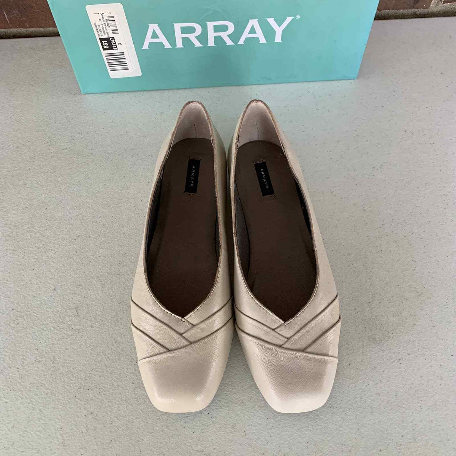 Array beige Leather Square-toe Slip-on Flats loaf… - image 2