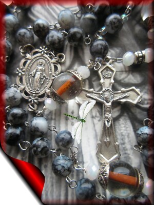 Handmade Gemstone Rosary Snowflake Obsidian Gemstone Beads  Blest