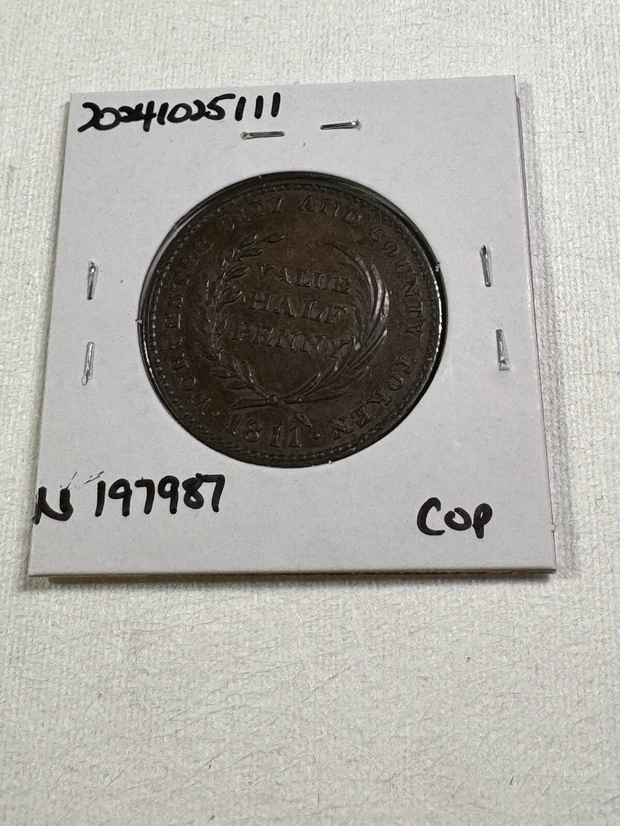 1811 Great Britain Worcestershire Halfpenny Token Worcester City