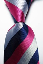 New Classic Striped Blue Pink White JACQUARD WOVEN 100 Silk Men's Tie Necktie
