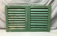 Pair Antique House Window Wood Louvered Shutters Shabby 15x18 VTG Chic 396--22B