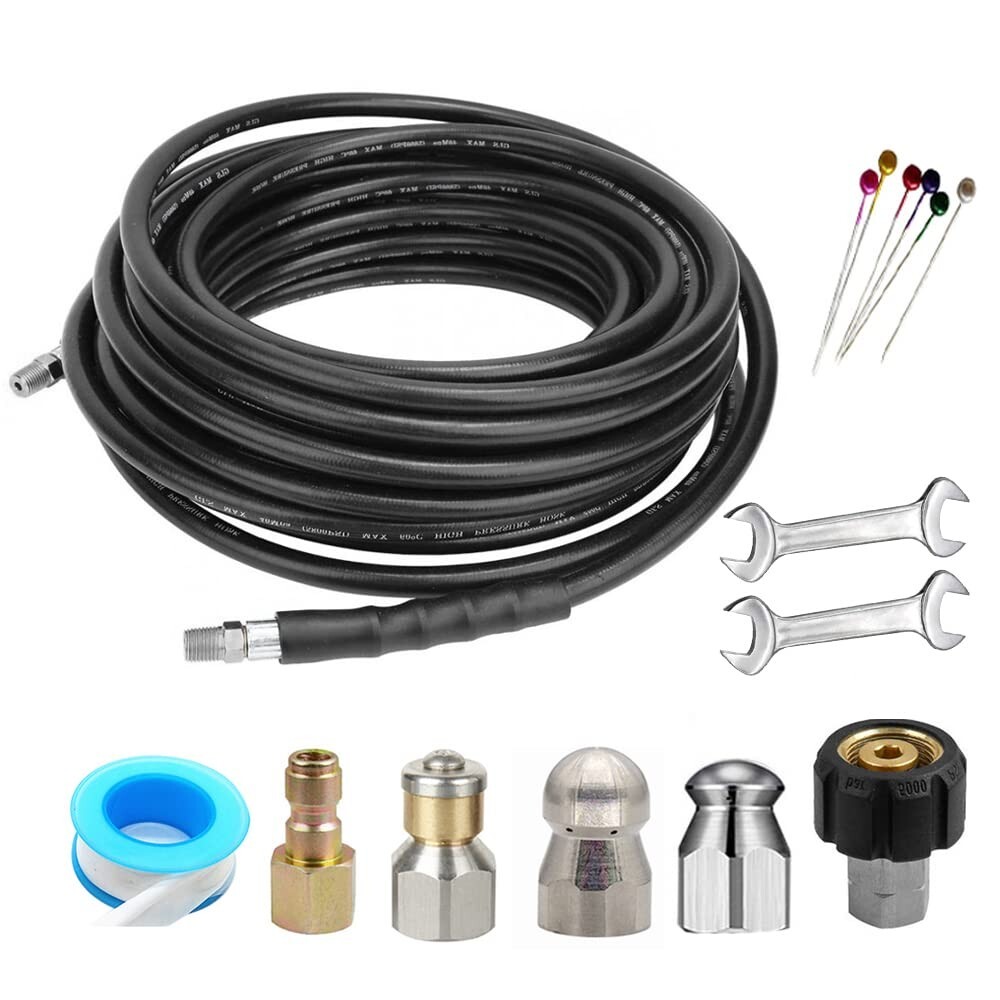 50FT 5800 PSI Sewer Jetter Nozzles Kit Pressure Washer Drain Cleaning