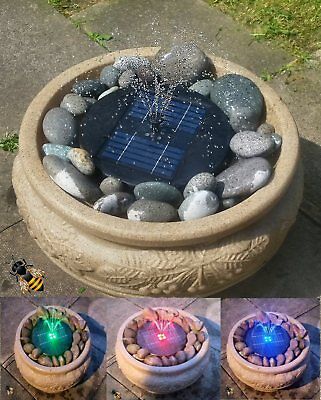 Solar Water Feature Fountain Led Lights Pebble Pool Patio Decking New Solar Water Feature Fountain Led Lights, Solar Powered Pebble Garden Water Feature Fountain With Led Lights