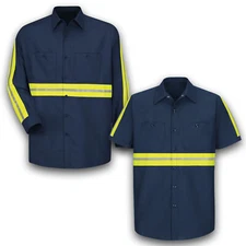 Red Kap Reflective Hi Vis Shirt Enhanced Visibility Industrial Work Uniform