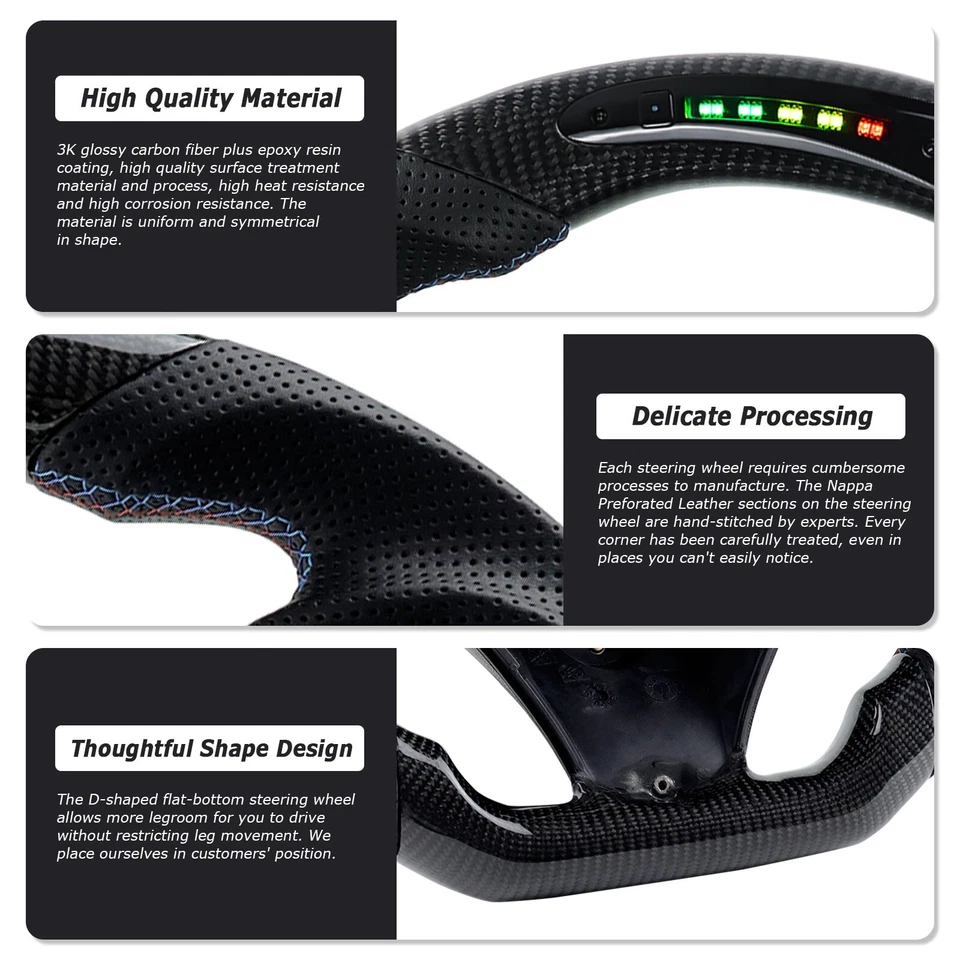 LOSCHEN Carbon Fiber LED Steering Wheel For BMW M3 E88 E90 E91 E92 E93 2005-2012 - Image 3 of 4