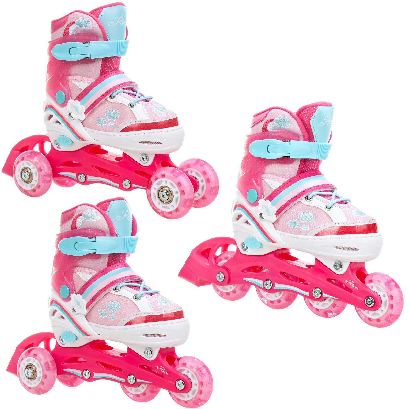 Roller en ligne enfant Zoya avec triskate modulable et roues LED lumineuses bleues