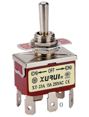 HEAVY DUTY DPDT (ON)-OFF-(ON) MOMENTARY TOGGLE SWITCH - SPADE TERMINALS (23AF)