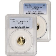 American Gold Eagle Coin Proof 1/10 oz $5 - PCGS PR70 Random Date and Label
