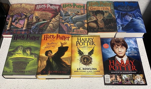 8 Harry Potter Complete Hardcover Set 1-7 First Edition JK Rowling + Magazine