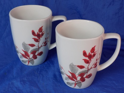 Corelle Coordinates KYOTO LEAVES Pattern Coffee Mug x2 Square 12oz Porcelain
