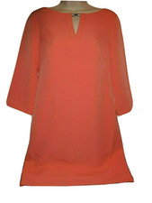 New ADRIANNA PAPELL Crepe Shift Dress 3/4 Sleeve Notch Collar BateauNeck 4 Melon