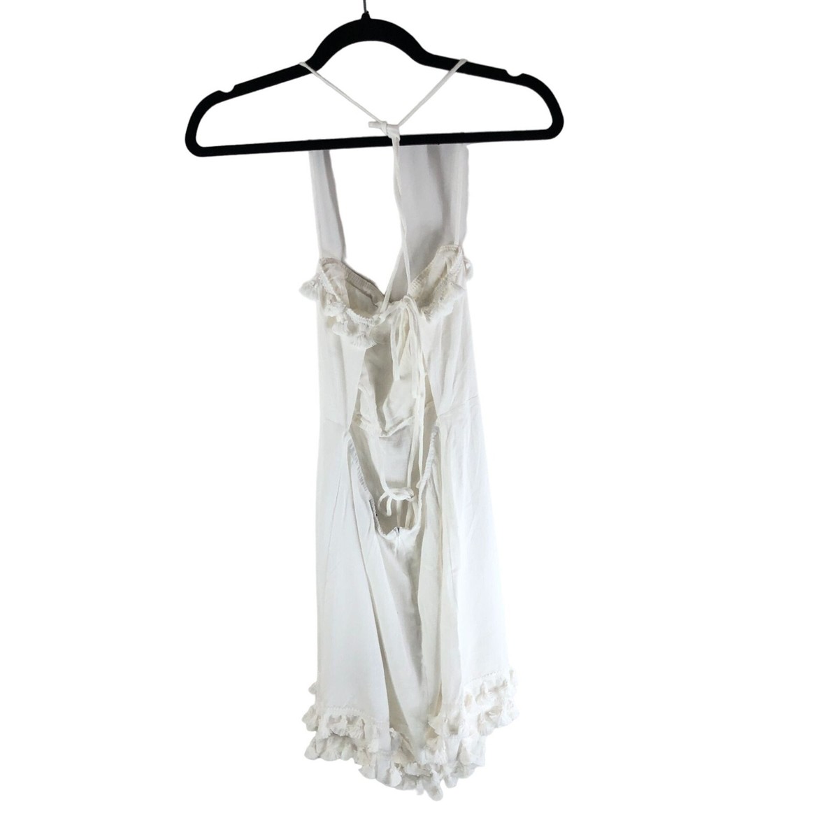 Princess Polly Womens Fiorella Mini Dress Linen Blend Tie Back Pom Trim  White 8 | eBay