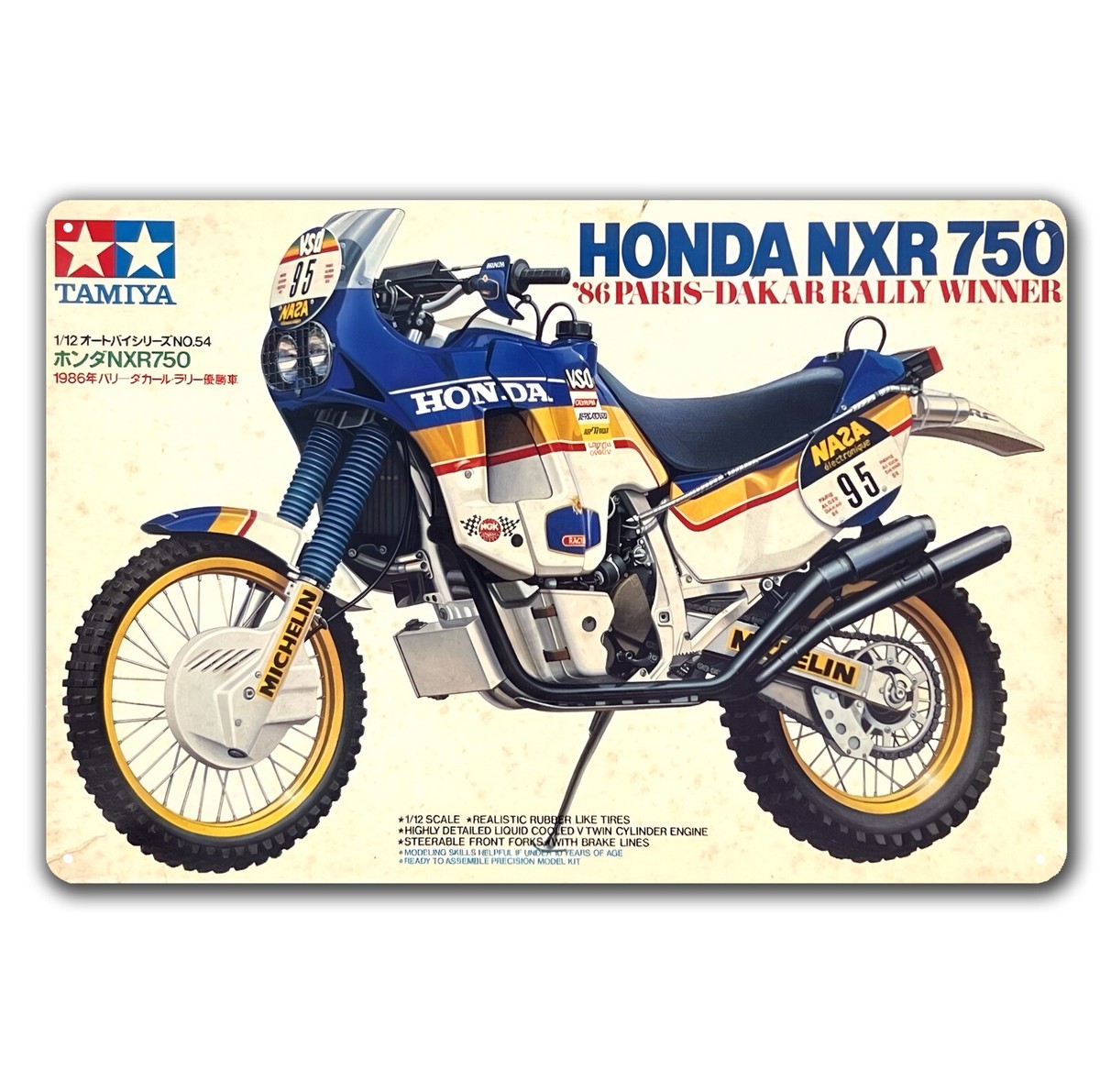 Honda Nxr 750 '86 Paris Dakar Rally Motorcycle Metal Poster Tin