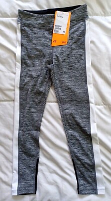 NEW H&M Sport Girls Side Stripe Leggings, Grey 6-8 Years UK