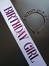 Birthday Girl Crowns Tiara Sash Set, White Purple.