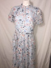 NWT Liza Luxe Design Pleated Short Sleeve Floral Midi Dress Light Blue Sz M