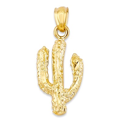Solid Gold Cactus Pendant in 10k/14k - Western Jewelry Gifts Nature Jewelry