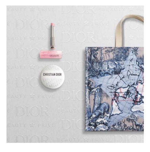 Coffret cadeau Dior Around The World Platinum Tier sac fourre tout, Le Baume, rouge à lèvres addict