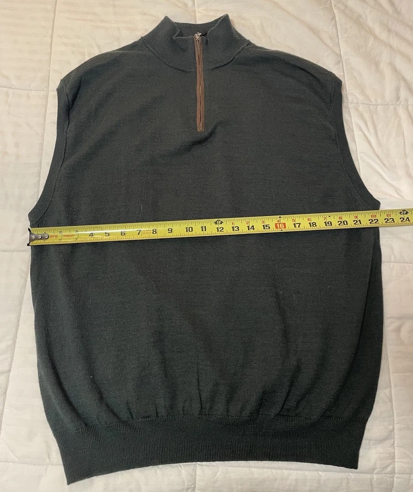 Tagio Wool Blend Forest Green Sweater Vest Men XXL 1/4 Zip Pullover Golf Preppy - Image 4 of 4