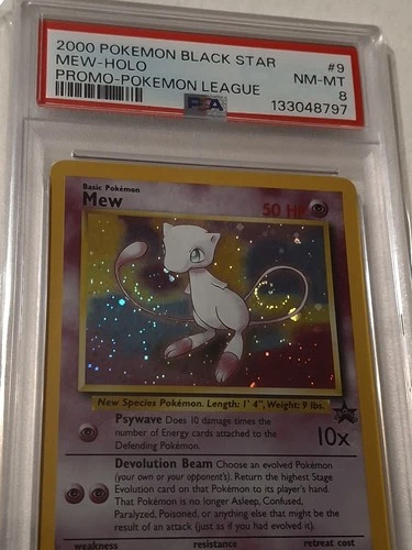 2000 POKEMON PROMO BLACK STAR POKEMON LEAGUE #9 MEW HOLO PSA 8 Vintage W/Swirl