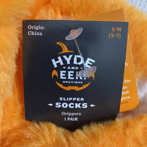 Hide & Eek Slipper Socks Pumpki Orange Sherpa Fleece Halloween S/M 5-7 Grip Sole - Picture 4 of 9