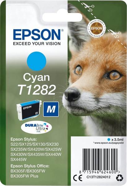 Original Epson T1282 Cyan C13T12824012 Druckerpatrone Tintenpatrone Neu!-image