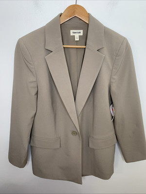 Open Edit New Relaxed Fit Blazer Grey Chia Size Small Beige Color One Button