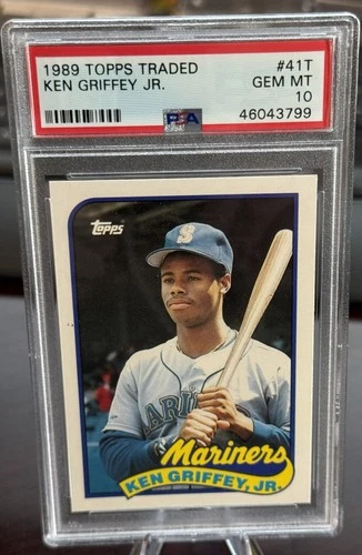 1989 KEN GRIFFEY JR TOPPS TRADED ROOKIE PSA 10  MARINERS NEW LABEL 50-50? (799)