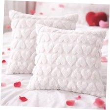 Valentine Throw Pillow Covers 18x18 Set of 2, Heart Pillow Covers 18x18 White