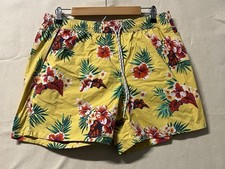 J Crew 6" Board Shorts Mens Large Yellow Floral Hawaiian Theme Lined