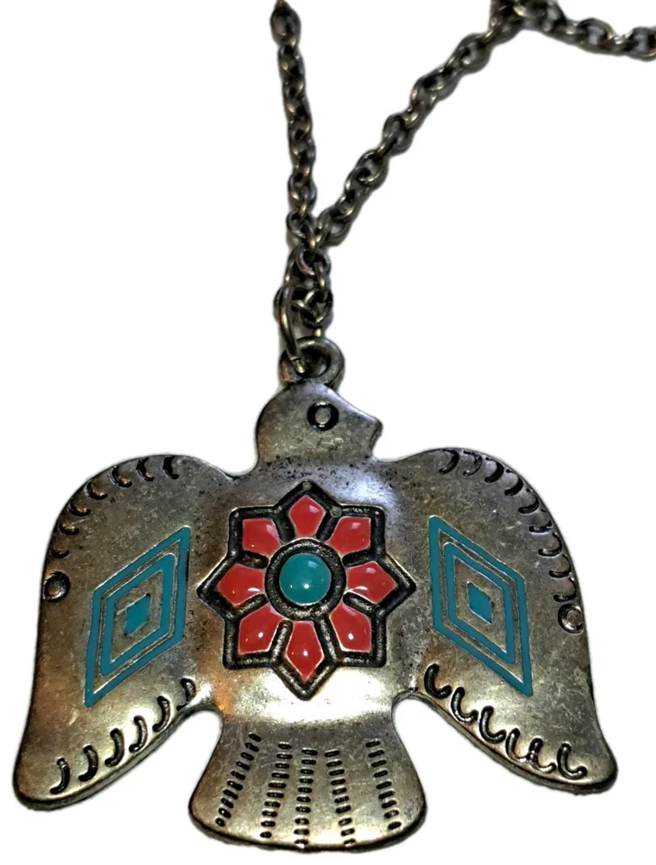 Collar llamativo cadena colgante coral turquesa peltre Phoenix Foto 2 de 4