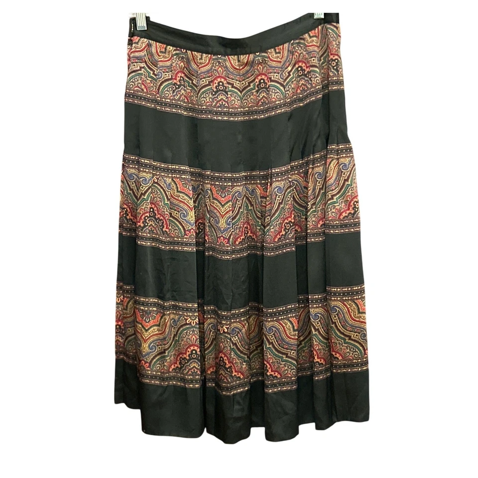 Saia Midi Talbots Vintage 100% Seda Paisley Preta Feita na Coreia 10 Dark Academia - Imagem 2 de 4