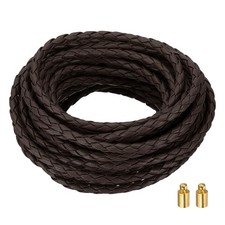 Braided Leather Cords, 6.6 Yard Strap with Cord Lock, 4mm Dia, Dark Coffee