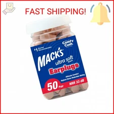 Mack's Ultra Soft Foam Earplugs, 50 Pair - 33dB Highest NRR, Comfortable Ear Plu