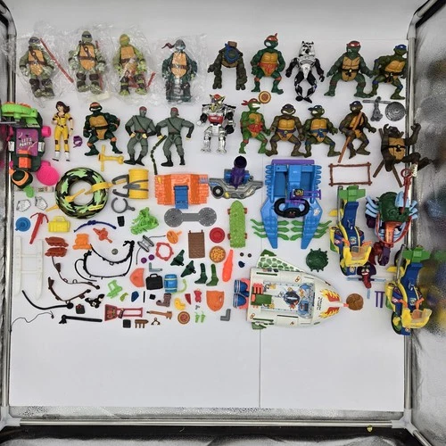 Huge Lot Vtg 80s 90s TMNT Ninja Turtles Figures Vehicles Accessories Weapons