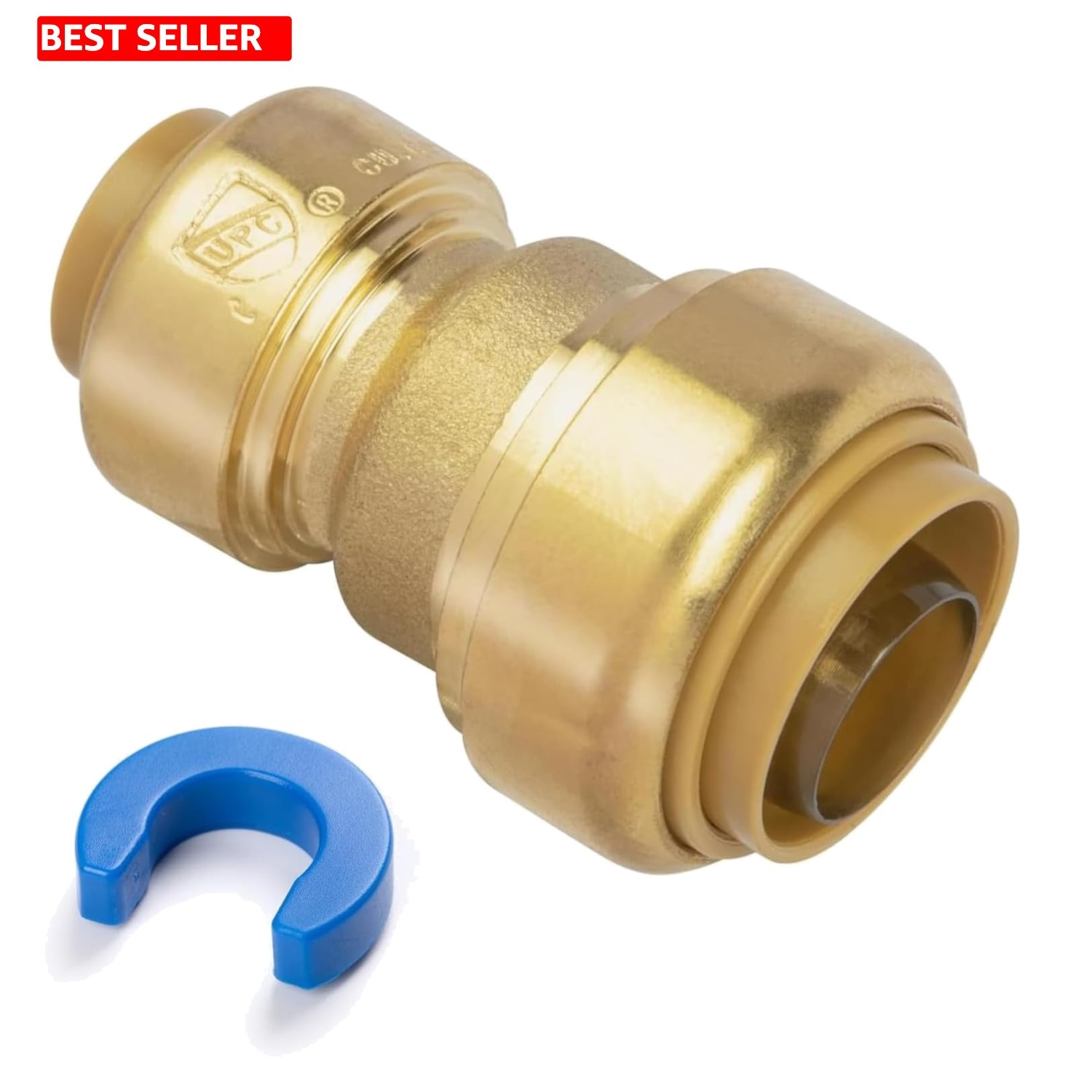 Push-Fit Reducing Coupling, 3/4" to 1/2" Brass Plumbing Fitting for Copper,...
