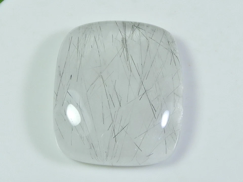 Natural Black Neddle Rutile Quartz Cushion Cabochon Loose Gemstone 27X31X8MM - Image 3 of 4