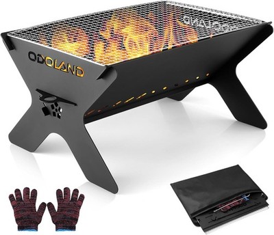 Odoland Camping-Feuerstelle, tragbare Feuerstelle für Camping, 2 in 1, Grill