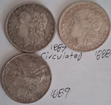 3 MORGAN Silver Dollar US COPY Coins 1887 1888 1889 Circulated Antique Look/Feel