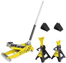 JEGS 80077K4 3-Ton Aluminum Floor Jack Kit Includes: Floor Jack Jack Stands Whee