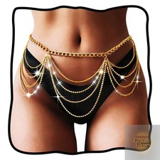 Nicute Rhinestone Waist Chain Jewelry Gold Sparkly Body Chain Jewelry for Women