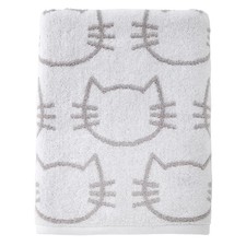 Cat Bath Towel, White/Gray