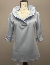 GRETCHEN SCOTT Periwinkle Blue Stand Collar Ruffneck 3/4 Sleeve Top Size M NWT