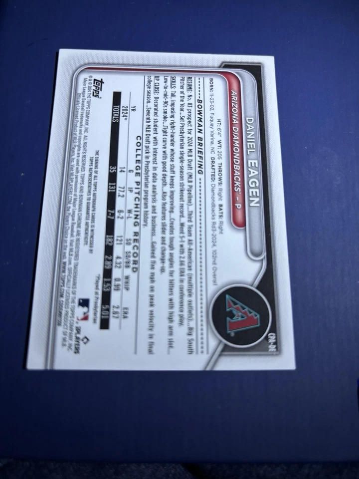 2024 Bowman Draft - Chrome Prospect Auto Daniel Eagen True Gold Refractor /50 - Image 2 of 2