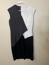 Calvin Klein Sleeveless Black And White Panel Color Block Sheath Dress