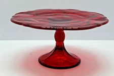 Mosser Glass Red Inverted Thistle Pedestal Cake Plate Stand 8 3/4" D, Vintage