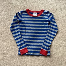 HANNA ANDERSSON PAJAMA TOP, KIDS 140, 10, STRIPED GRAY, BLUE, RED, LONG SLEEVED